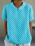 Women Geometric Short Sleeve Tee T-shirt Stand Collar Printing Casual Summer Top
