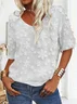 Women Floral Short Sleeve Tee T-shirt V Neck Printing Casual Summer Graphic Tee Top