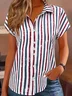 Women Striped Short Sleeve Shirt Summer Printing Shirt Collar Daily Casual Top