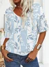 Women Floral Short Sleeve Tee T-shirt V Neck Printing Casual Summer Graphic Tee Top