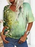 Women Floral Short Sleeve Tee T-shirt V Neck Printing Casual Summer Graphic Tee Top