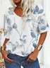 Women Floral Short Sleeve Tee T-shirt V Neck Printing Casual Summer Graphic Tee Top