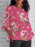 Women Floral Half Sleeve Tee T-shirt Crew Neck Casual Summer Top