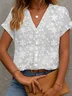 Women Floral Short Sleeve Shirt Summer Printing V Neck Daily Casual Top
