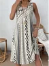 Women Geometric Sleeveless Summer Dress Crew Neck Daily Casual Midi Tank A-Line Dress