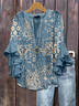 Women Floral Half Sleeve Shirt Summer Printing V Neck Daily Casual Top