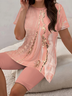 Women Abstract Printing Two-Piece Set Daily Short Sleeve Casual Summer Top With Pants Matching Set