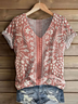 Women Floral Short Sleeve Tee T-shirt V Neck Printing Casual Summer Graphic Tee Top