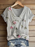 Women Floral Short Sleeve Tee T-shirt V Neck Printing Casual Summer Graphic Tee Top