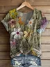 Women Floral Short Sleeve Tee T-shirt V Neck Printing Casual Summer Graphic Tee Top