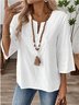 Women Plain Three Quarter Sleeve Shirt Spring/Fall Crew Neck Daily Casual Top