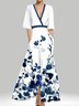 Women Floral Short Sleeve Summer Printing Dress V Neck Daily Vintage Maxi Tank A-Line Dress