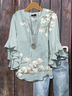 Women Floral Half Sleeve Shirt Summer Printing V Neck Daily Casual Top
