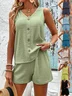 Women Plain Embossed Two-Piece Set Daily Sleeveless Casual Summer Top With Pants Matching Set