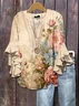 Women Floral Half Sleeve Shirt Summer Printing V Neck Daily Casual Top