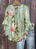 Women Floral Half Sleeve Shirt Summer Printing V Neck Daily Casual Top
