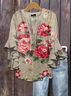 Women Floral Half Sleeve Shirt Summer Printing V Neck Daily Casual Top