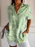 Women Floral Short Sleeve Shirt Summer Printing Shirt Collar Daily Casual Top