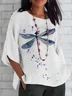 Women Geometric Short Sleeve Tee T-shirt V Neck Printing Vintage Summer Top