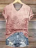 Women Floral Short Sleeve Tee T-shirt V Neck Printing Casual Summer Graphic Tee Top