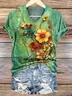 Women Floral Short Sleeve Tee T-shirt V Neck Printing Casual Summer Graphic Tee Top