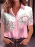 Women Floral Short Sleeve Shirt Summer Printing Shirt Collar Daily Casual Top