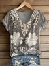 Women Floral Short Sleeve Tee T-shirt V Neck Printing Casual Summer Graphic Tee Top