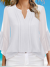 Women Plain Three Quarter Sleeve Shirt Spring/Fall Printing V Neck Ruffle Sleeve Daily Casual Top