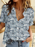 Women Floral Short Sleeve Shirt Summer Printing Shirt Collar Daily Casual Top