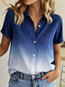 Women Ombre Short Sleeve Shirt Summer Printing Shirt Collar Daily Casual Top