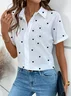 Women Heart/Cordate Short Sleeve Shirt Summer Printing Shirt Collar Daily Casual Top