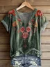 Women Floral Short Sleeve Tee T-shirt V Neck Printing Casual Summer Graphic Tee Top