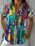 Women Abstract Short Sleeve Shirt Summer Printing Shirt Collar Daily Casual Top