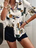 Women Abstract Short Sleeve Shirt Summer Printing Shirt Collar Daily Casual Top