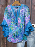 Women Floral Half Sleeve Shirt Summer Printing V Neck Daily Casual Top