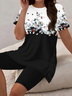 Women Floral Printing Two-Piece Set Daily Short Sleeve Casual Summer Top With Pants Matching Set