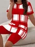 Women Abstract Printing Two-Piece Set Daily Short Sleeve Casual Summer Top With Pants Matching Set