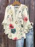 Women Floral Half Sleeve Shirt Summer Printing V Neck Daily Casual Top
