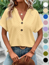 Women Plain Short Sleeve Tee T-shirt V Neck Hollow Out Casual Summer Top
