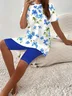 Women Floral Printing Two-Piece Set Daily Short Sleeve Casual Summer Top With Pants Matching Set