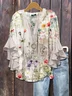 Women Floral Half Sleeve Shirt Summer Printing V Neck Daily Casual Top