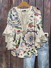 Women Floral Half Sleeve Shirt Summer Printing V Neck Daily Casual Top