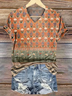 Women Floral Short Sleeve Tee T-shirt V Neck Printing Casual Summer Graphic Tee Top