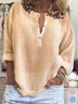 Women Plain Short Sleeve Shirt Summer Buckle V Neck Daily Casual Top