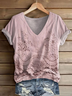 Women Floral Short Sleeve Tee T-shirt V Neck Printing Casual Summer Graphic Tee Top
