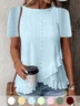 Women Geometric Short Sleeve Tee T-shirt Crew Neck Jacquard Casual Summer Top