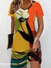 Women Abstract Short Sleeve Summer Dress V Neck Daily Casual Midi Fit & Flare Dress A-Line Dress