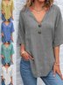 Women Plain Half Sleeve Blouse Summer V Neck Daily Vintage Top