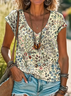 Women Floral Short Sleeve Tee T-shirt V Neck Printing Casual Summer Graphic Tee Top