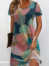 Women Floral Short Sleeve Summer Dress V Neck Daily Casual Midi Fit & Flare Dress A-Line Dress